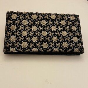 BLACK AND GOLD STAR CLUTCH  VINTAGE EMBROIDERED VELVET . Made in India